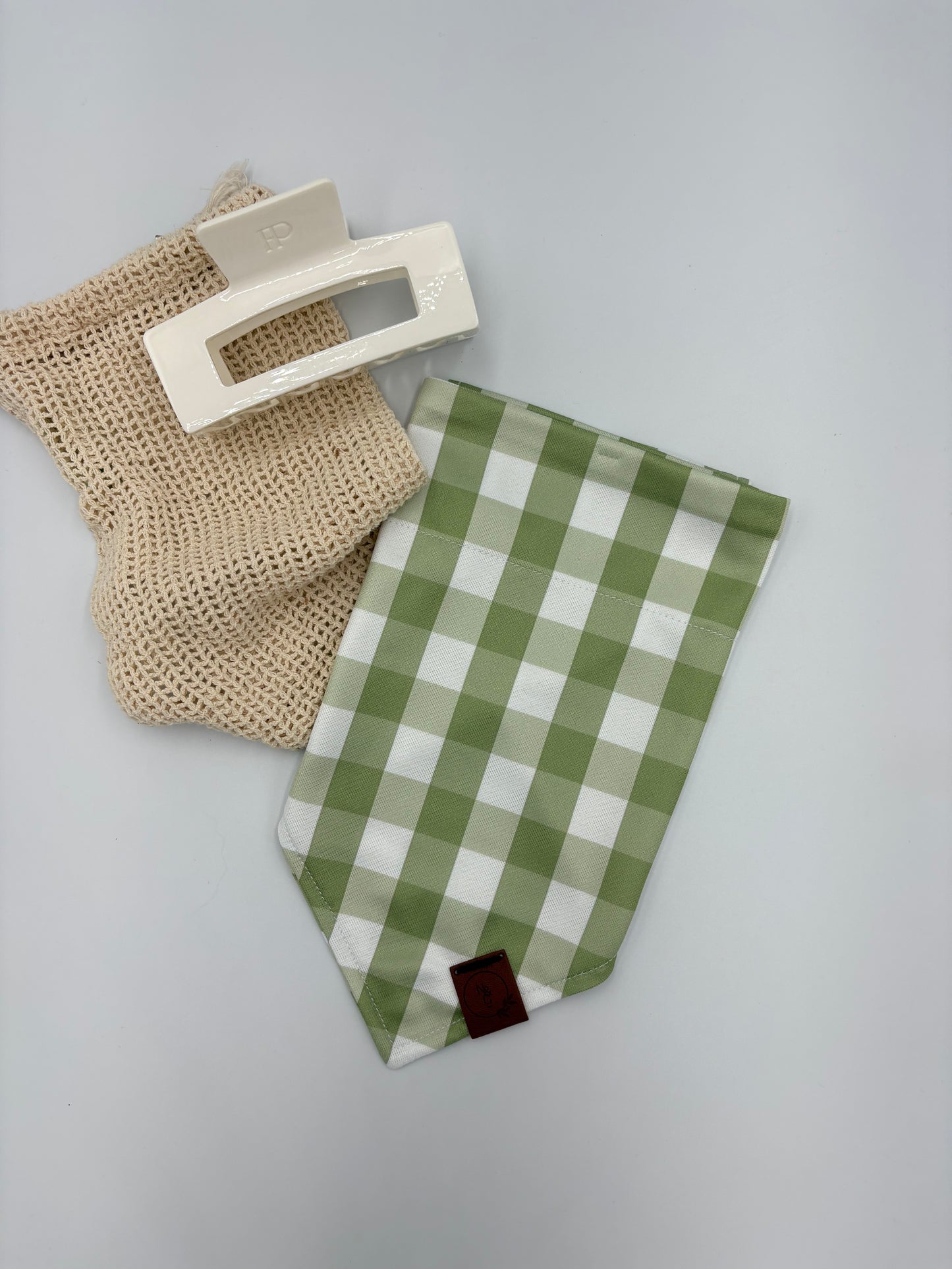 Green Gingham Dog Bandana