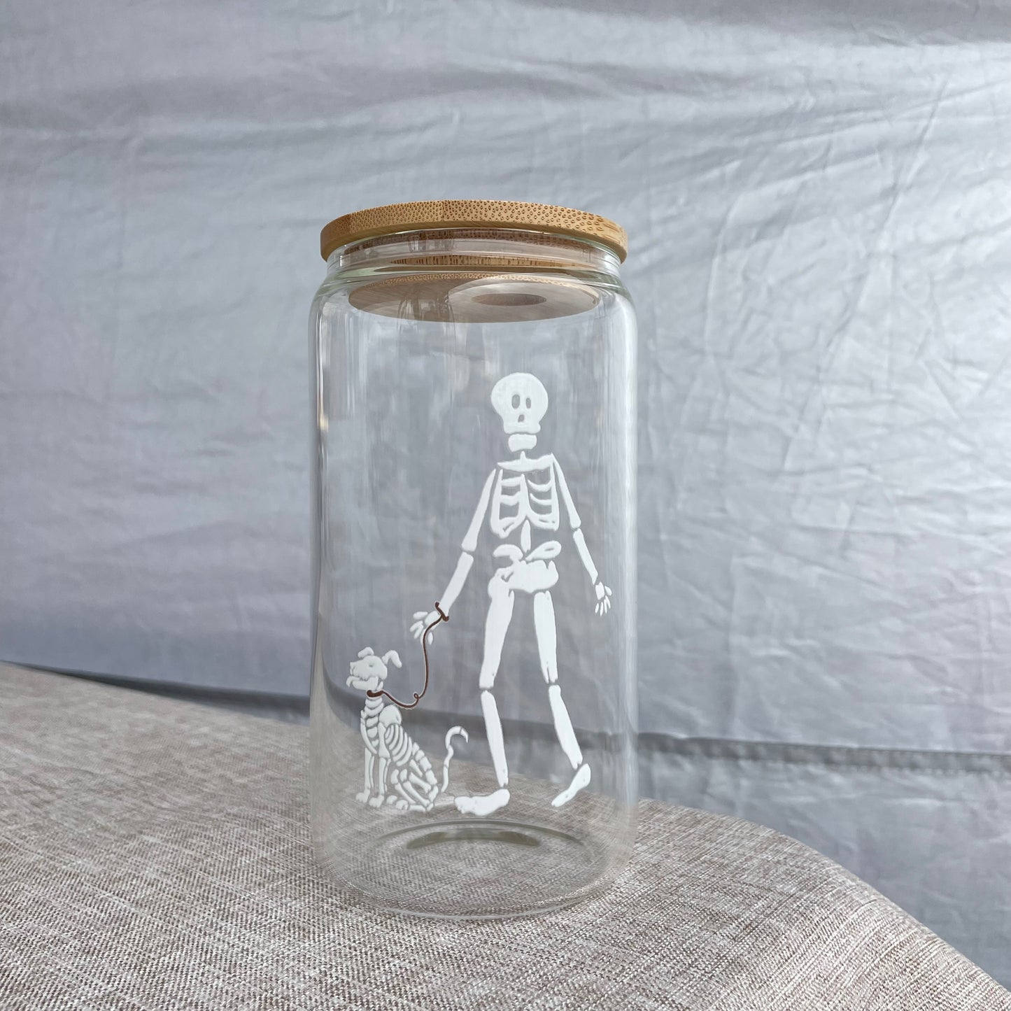 Skelly Dog 16oz Glass Cup