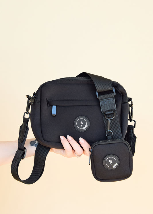 dog walking cross body bag black